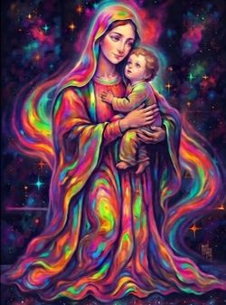 8 5x11 Cardstock Vibrant Madonna and Child Rainbow Canvas Art - Multicolor