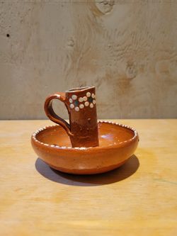 Small Handmade Clay Chamberstick Candle Holder