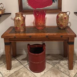 Handcrafted Mexican Rustic Console Table – Solid Wood & Tile Inlay
