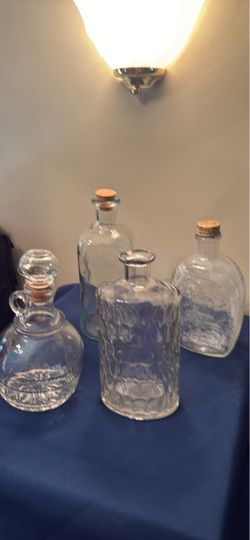 Set of 4 Clear Glass Bottles with Cork Stoppers