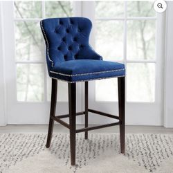 3 Brand New Milano Velvet Button-Tufted Barstools Navy Blue