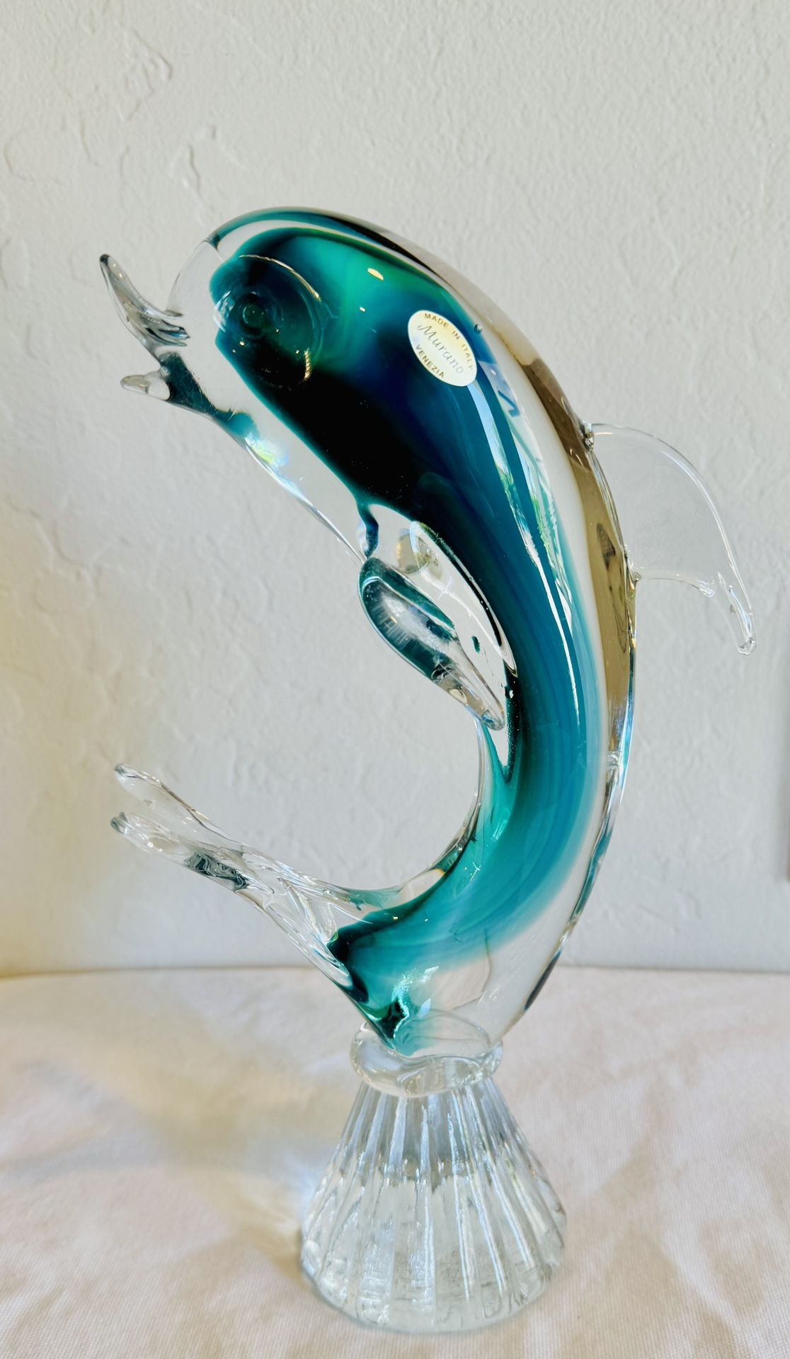 LARGE MURANO GLASS JUMPING DOLPHIN SCULPTURE 12" vintage