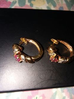 Gold over Sterling ruby and diamond earrings