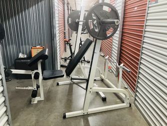 Squat Rack & Bench Press W/weights & Bars Almost 500lbs In Weight “”LOOK”
