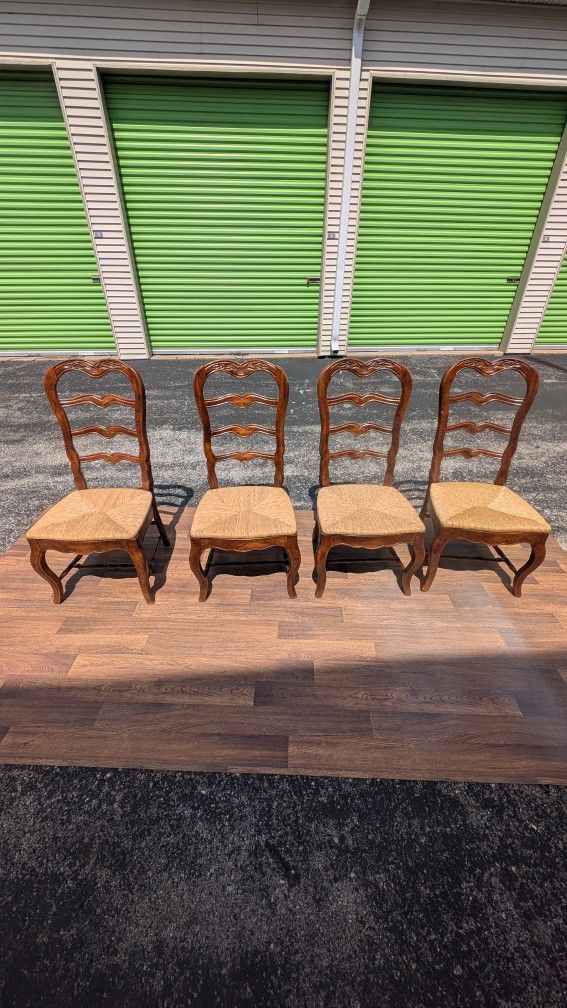 French Country Ladder Back Rush Seat Dining Chairs