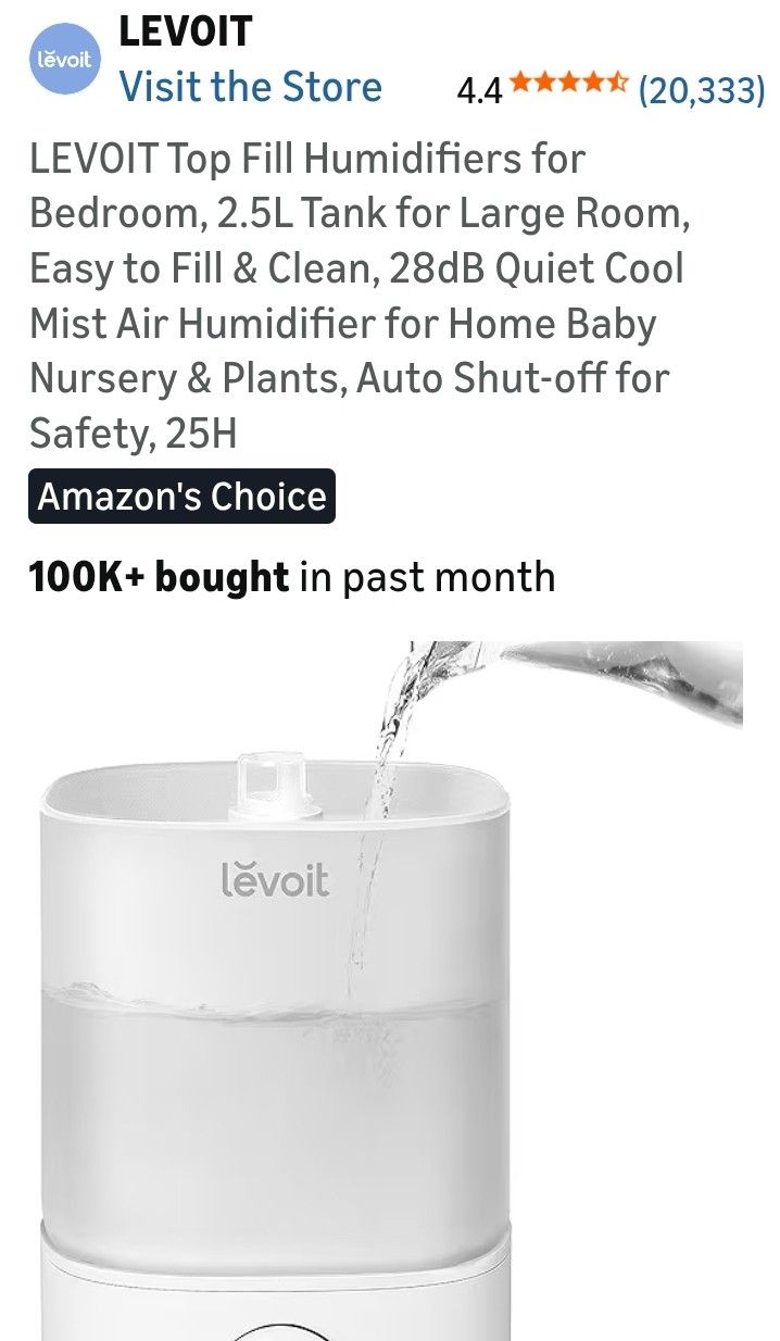 LEVOIT Humidifier 10"H tabletop Size