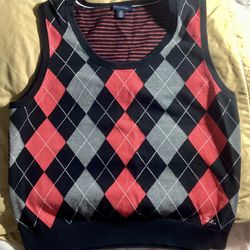 Tommy Hilfiger Black and Pink Striped Vest Womens Size Large
