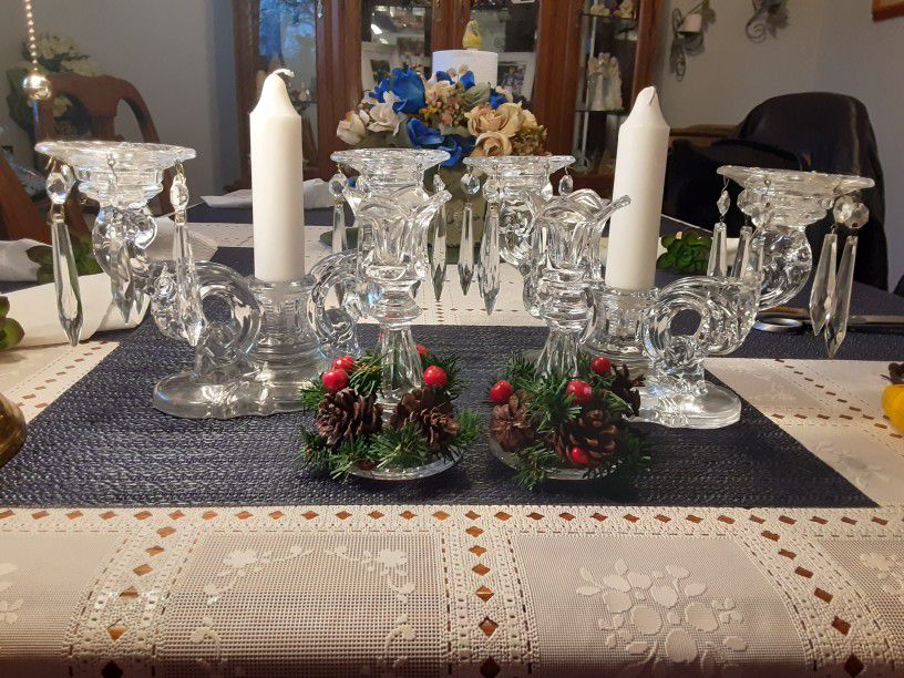 VERY Beautiful CRYSTAL GLASS CANDLE HOLDERS  SUPER NICE 