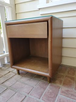 Mid-Century Modern Walnut Nightstand with Glass Top