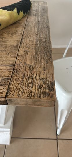 Farmhouse dining table with metal chairs set