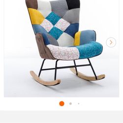 TIRAMISUBEST TD Garden Wood Outdoor Rocking Chair with Multi-Color Cushion (1-Pack)