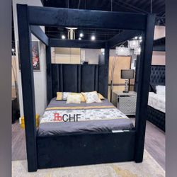 Black Queen Size Canopy Bed Frame  // Mattress Sold Separately 