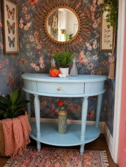Vintage Aqua Blue Entryway Table / Side Table