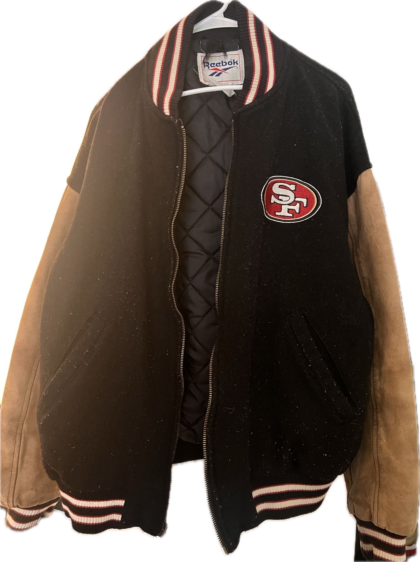 REEBOK SAN FRANCISCO 49ERS LEATHER BOMBER JACKET