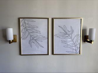 Set of 2 Gold-Framed Botanical Line Art Prints