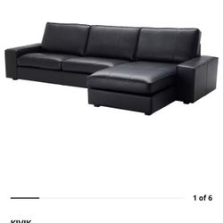 IKEA KIVIK black Leather Sofa With Chaise Liunger