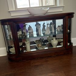 Cherry Curio  With Glass Doors And Front.  Lights Up Inside