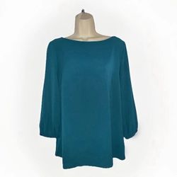 Small Teal Turquoise Loose Top Long Split 3/4 Sleeve Banana Republic