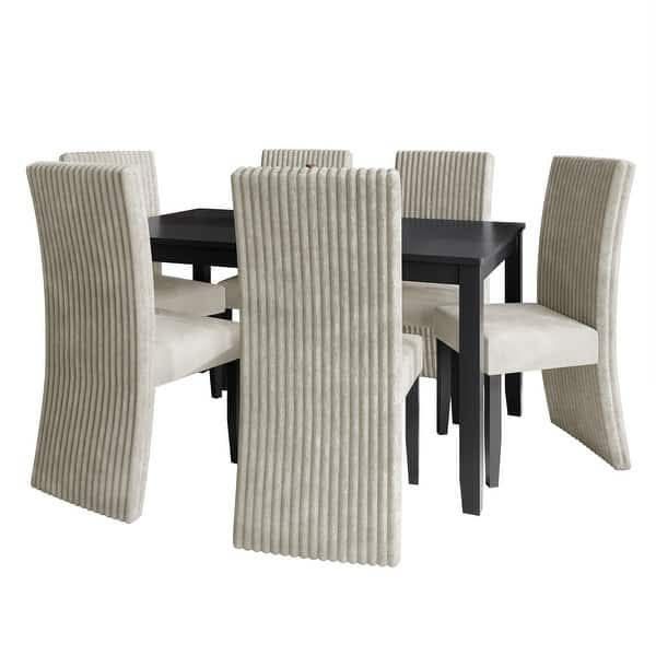 CraftPorch Corduroy Minimalist 7 Piece Dining Set cream color