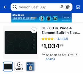 Shop GE GE - 30 in. Wide 4 Element Built-In Electric Cooktop with Power Boil - Black