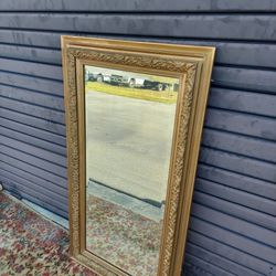 Antique Beveled Mirror Ornate Wood  Gold Frame.
