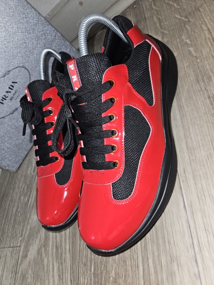Pradas All American Patent Leather Sneakers