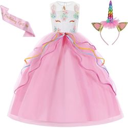 Brandnew  Unicorn Dress for Girls Unicorn Costume with Headband & Satin Sash for Birthday Party(14-15years)