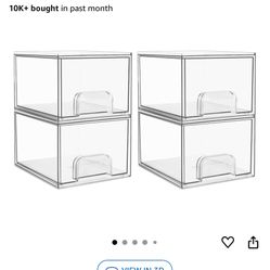 Vtopmart 4 Pack Clear Stackable Storage Drawers, 4.4'' Tall Acrylic Bathroom Makeup Organizer,Plasti