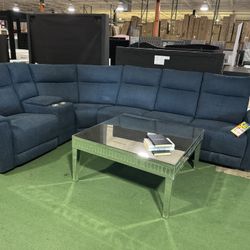 Brand New Blue Power Reclining Fabric Sectional 