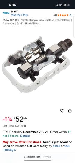 MSW CP-100 Pedals | Single Side Clipless with Platform || Aluminum | 9/16" | Black/Silver