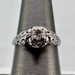 💍✨ Vintage 18K White Gold Diamond Engagement Ring – High Quality Natural Diamond – Size 6.5