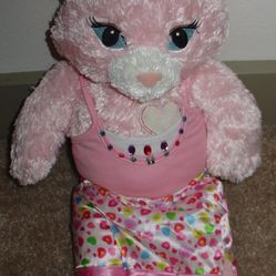 Build A Bear Workshop Pink Cat White Heart Soft Plush W/CLOTHES 18" CUTE Gift!