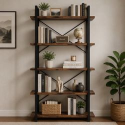 Modern Bookshelf Industrial Brown Bookcase Display Shelf Unit metal frame L40”*D14”*H68”(address in description)  👇delivery 🚚 available within 15 mi