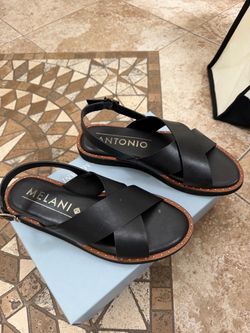 Melani Antonio Black Leather Sandals
