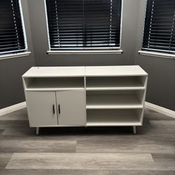 White Media/Record Player Storage With Plug In Outlets