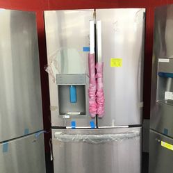 New Scratch And Dent GE Profile 28 Cu Ft Stainless Steel French Door Fridge. 1 year Warranty 