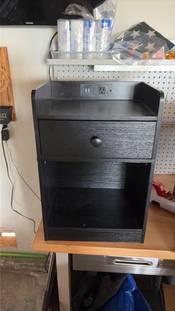 Black Nightstand with Drawer and Power Outlet