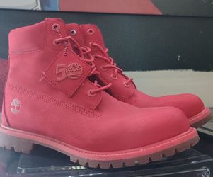 Red timberland boots