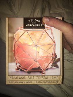 Himalayan salt crystal lamp Rose Gold Finished Basket*New In Box*