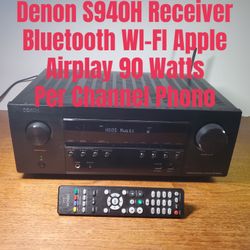 Denon AVR S940H 7.2 Channel HomeTheater 4K Receiver Bluetooth 90 Watts Per Channel Remote Wi-Fi Heos Apple Airplay Phono