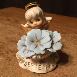 Lefton Birthday Angel Figurine September Morning Glory Sapphire 489