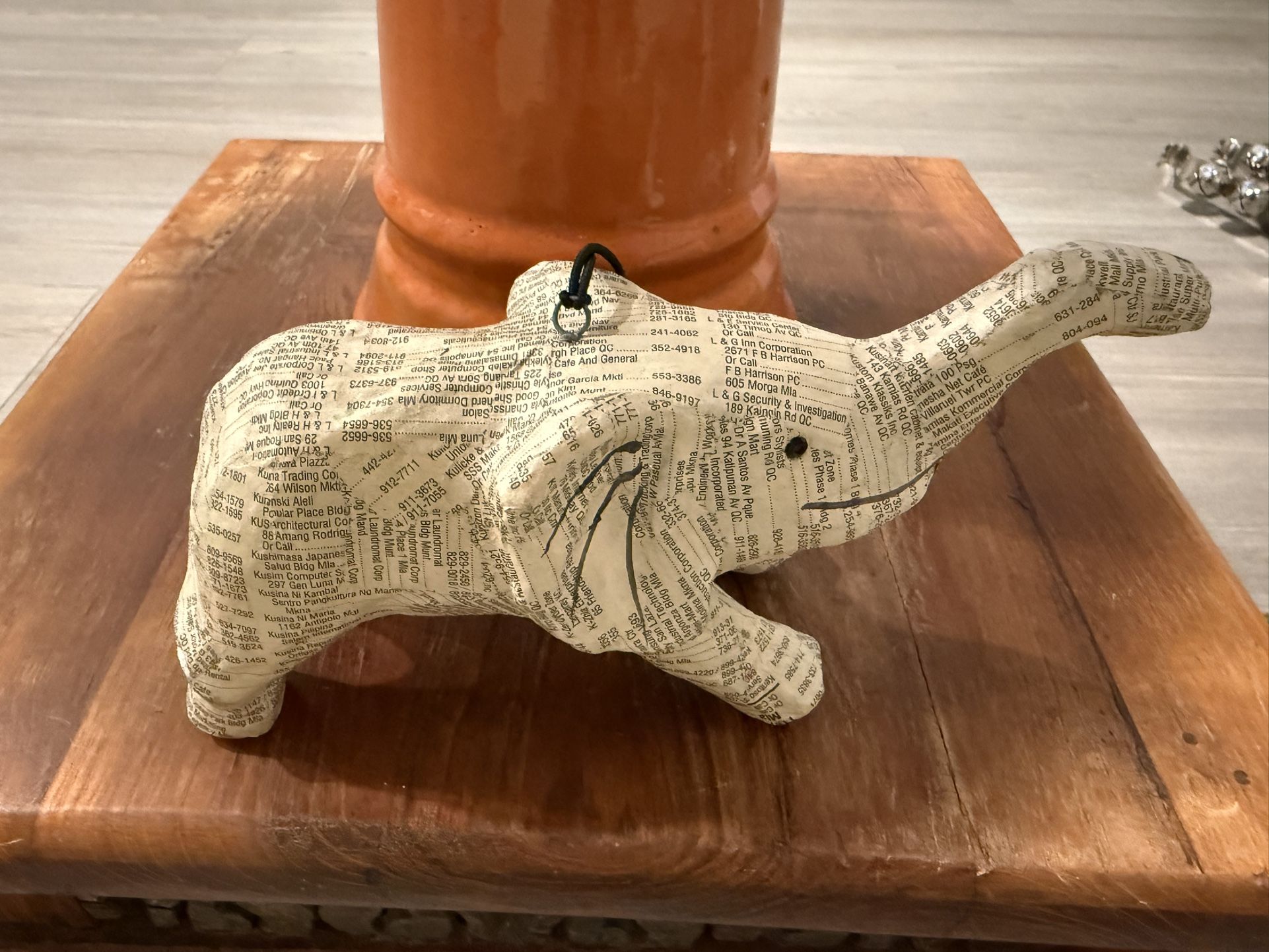 Elephant Paper Mache Telephone Boom Ornament Christmas