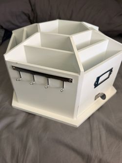 White Rotating Desktop Organizer with Hooks