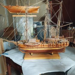 Three Wooden Model Boats Ships Entirely Hand-built
