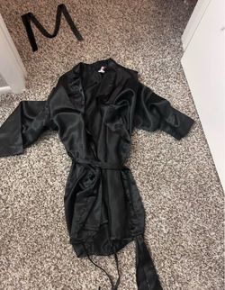 Black Satin Robe with Belt