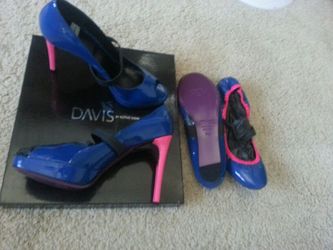 BRAND NEW Size 39 Ruthie Davis Heels Blue Purple Pink w/ Booties with Leather Bottoms. OBO