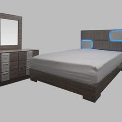 Gray Charcoal Led Bedroom Set Queen Size