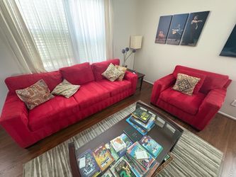 Love seat and couch set red microfiber