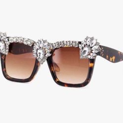 Leopard Rhinestone Square Sunglasses