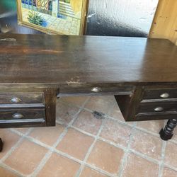 Wood Desk With Dual Side File Cabinets/ Drawers 